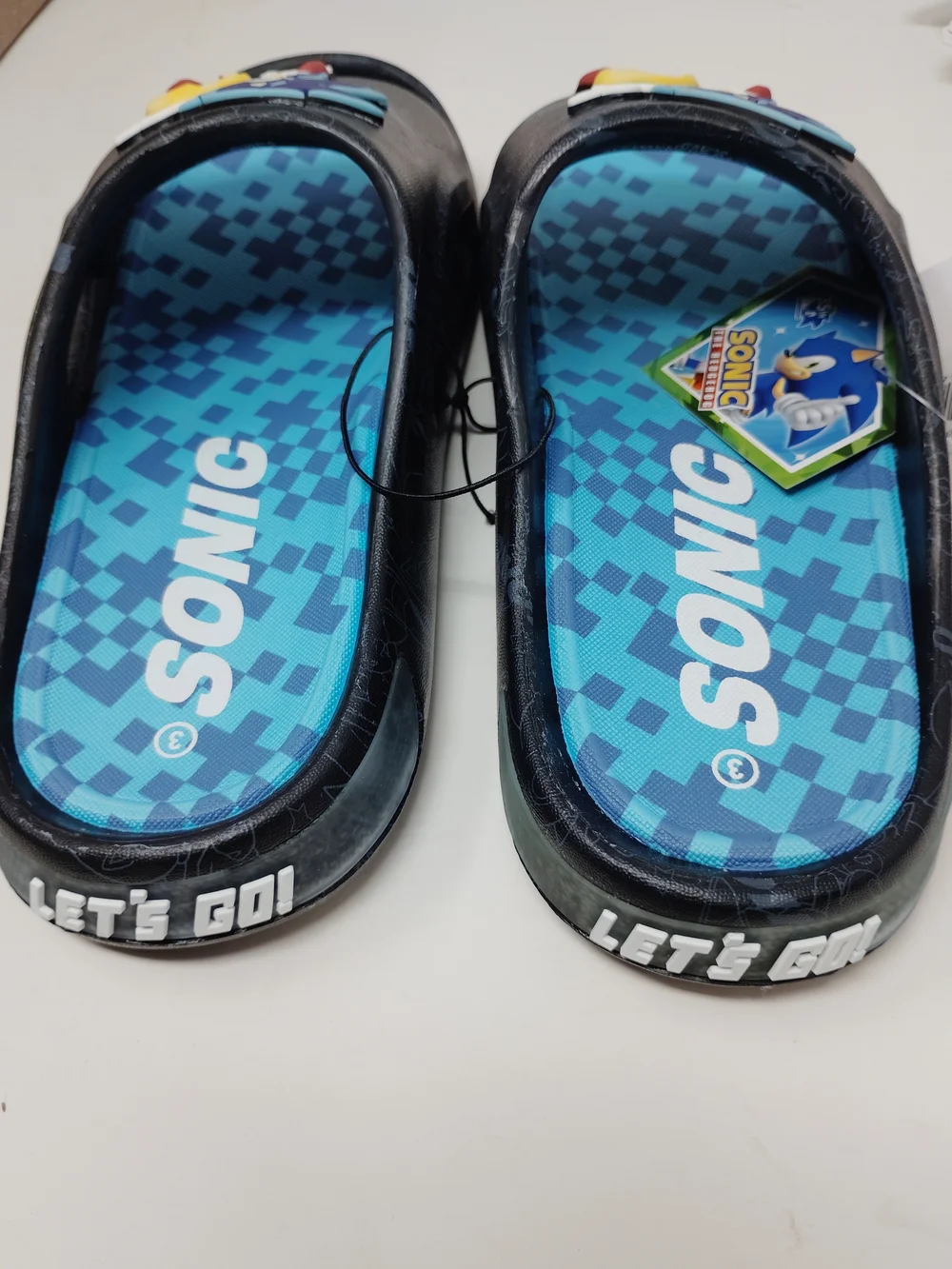 Sonic the Hedgehog Kids Slide Sandals in Blue and Black, Size 3